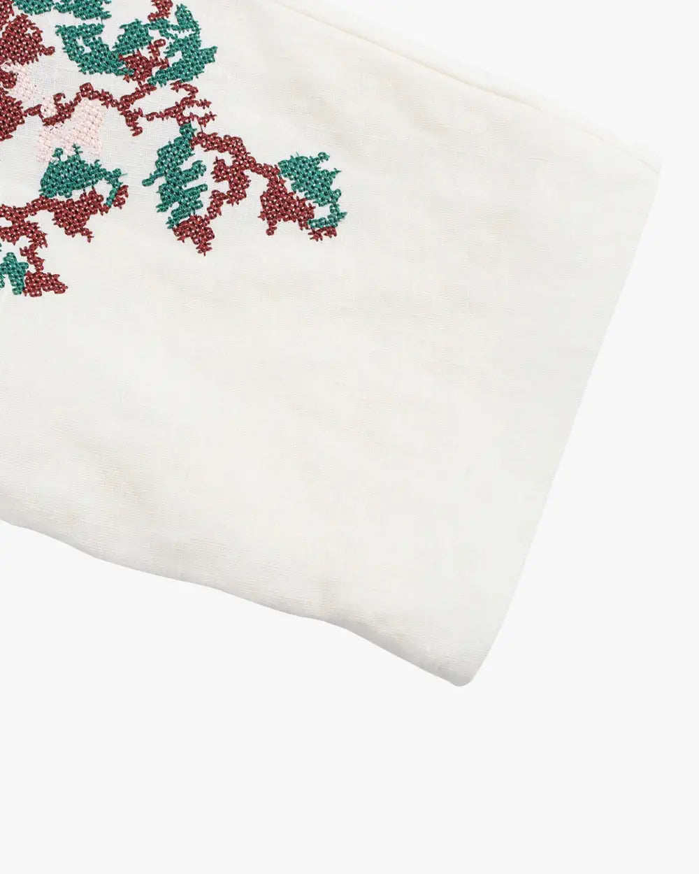 Kimono court beige en lin brodé floral femme | Komorebi