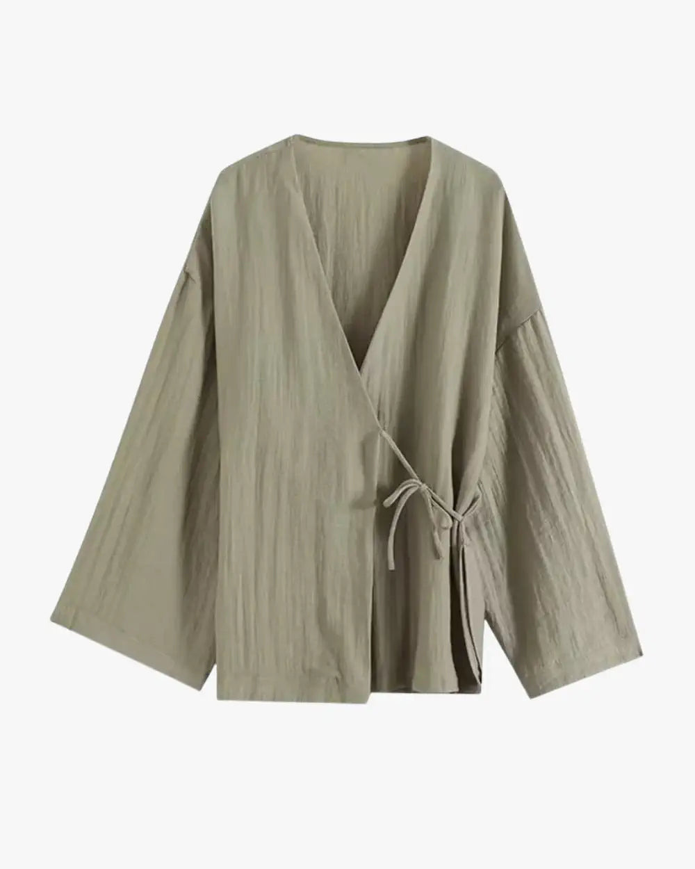 Kimono court japonais femme en lin vert sauge | Aoba