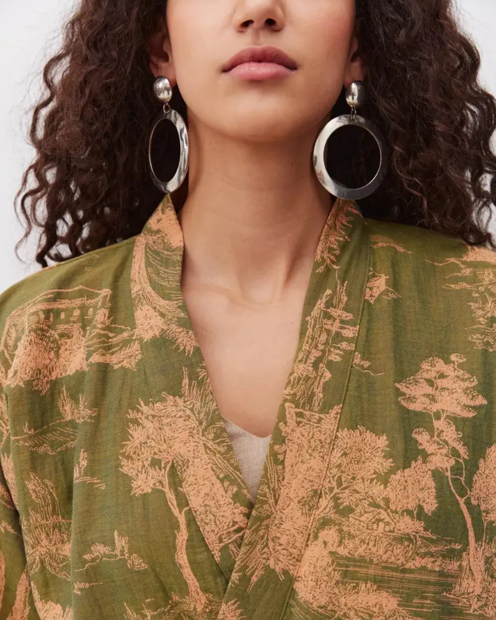 Peignoir kimono vert femme en coton | Midoriko