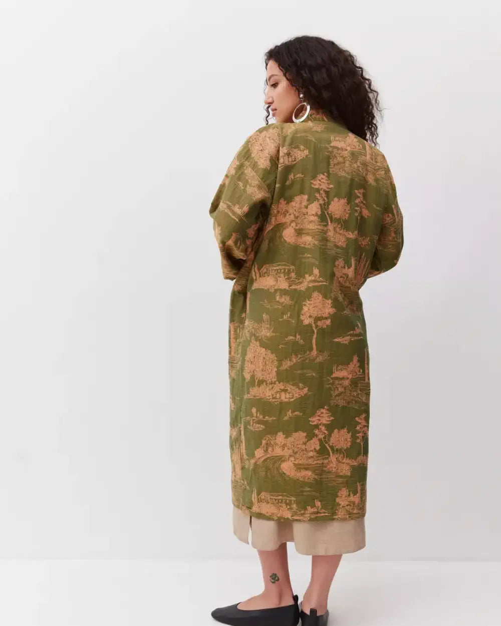 Peignoir kimono vert femme en coton | Midoriko