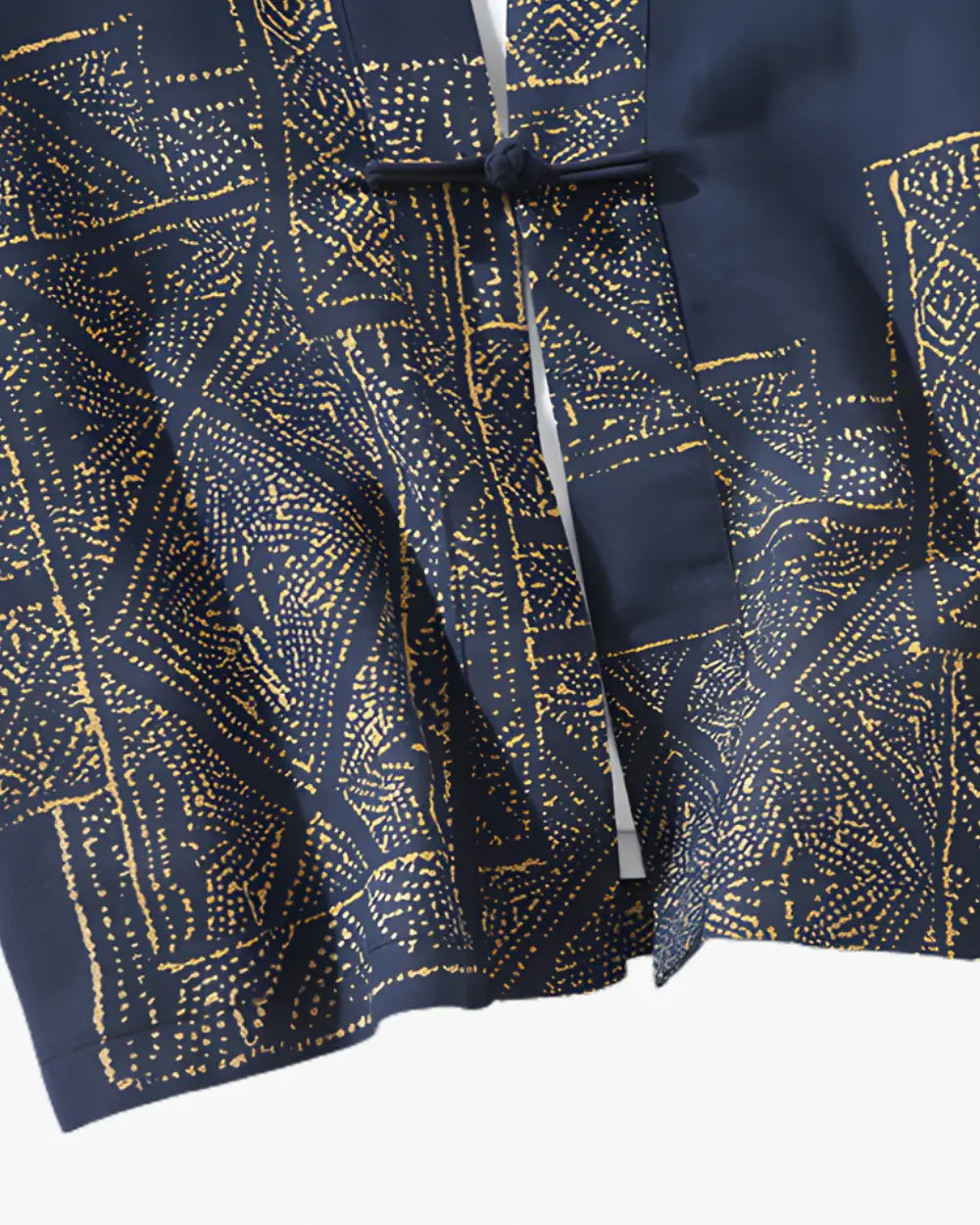 Haori homme coton bleu marine motifs dores Konjiki