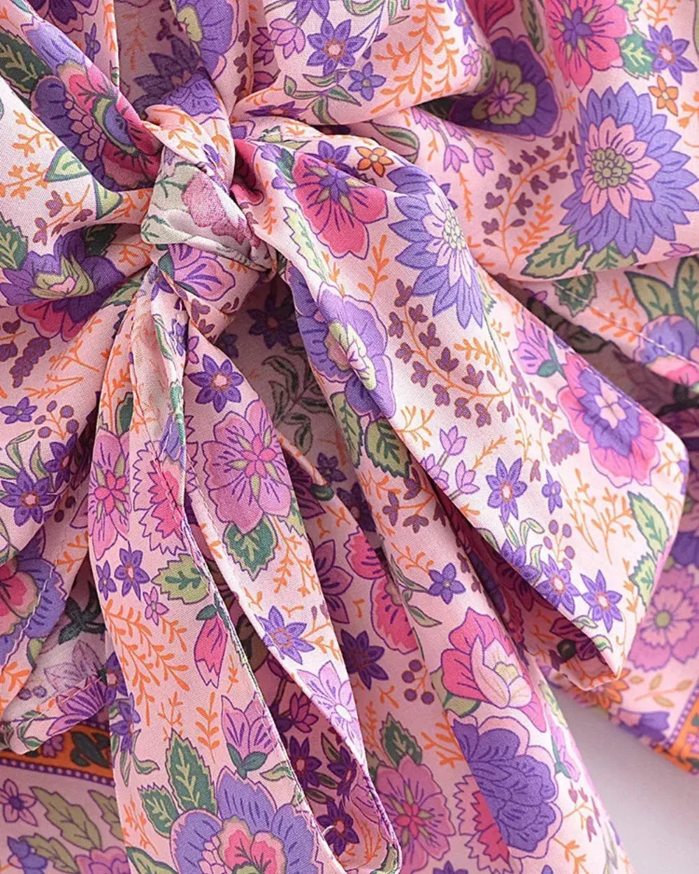 Kimono court coton rose fleuri femme Momohana