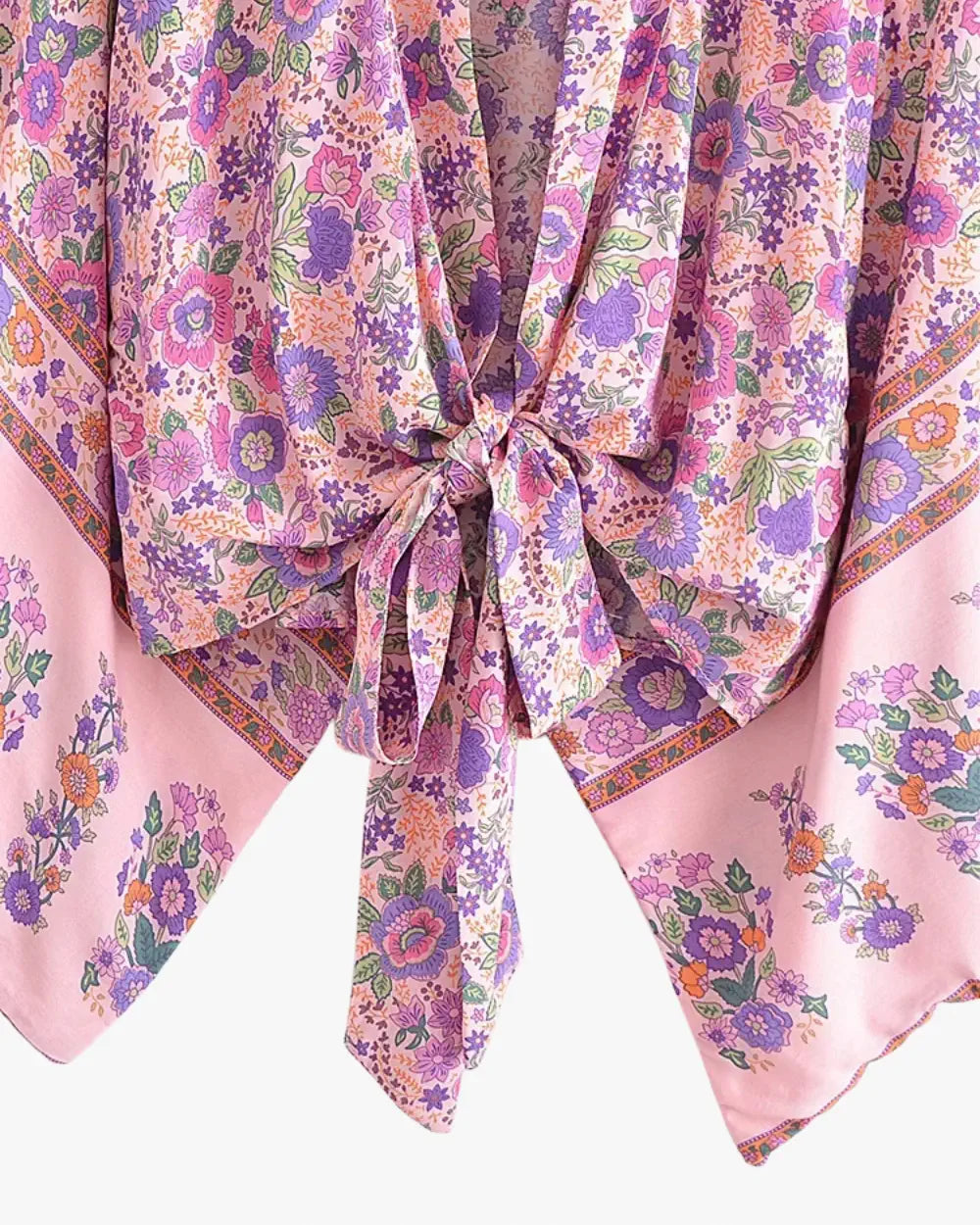 Kimono court coton rose fleuri femme Momohana