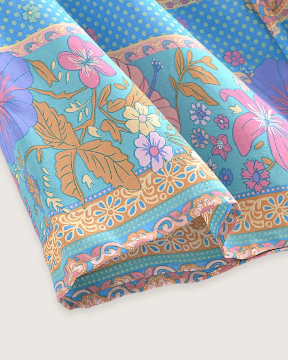 Kimono court femme bleu rose fleuri boheme Tobira
