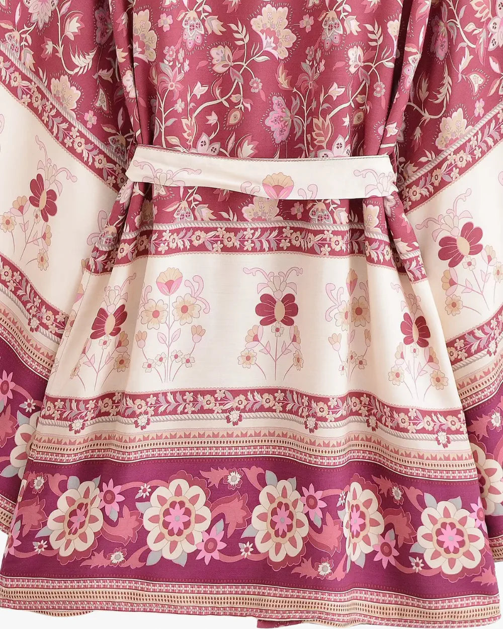 Kimono court femme bordeaux fleuri boheme Budoka