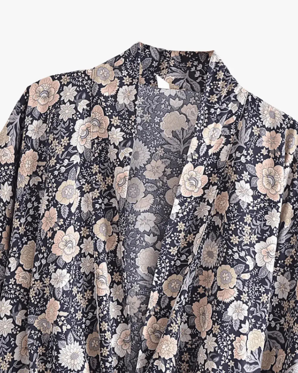 Kimono court femme coton fleuri noir Momohana