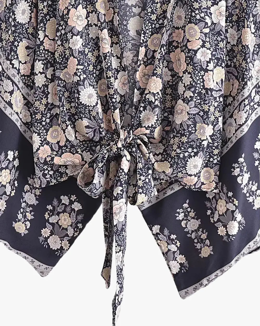 Kimono court femme coton fleuri noir Momohana