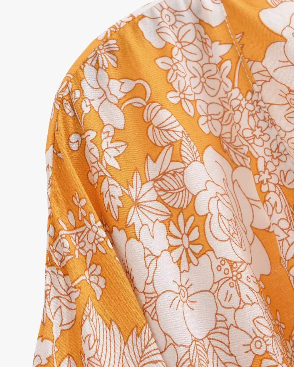 Kimono court femme orange fleuri boheme Kibana