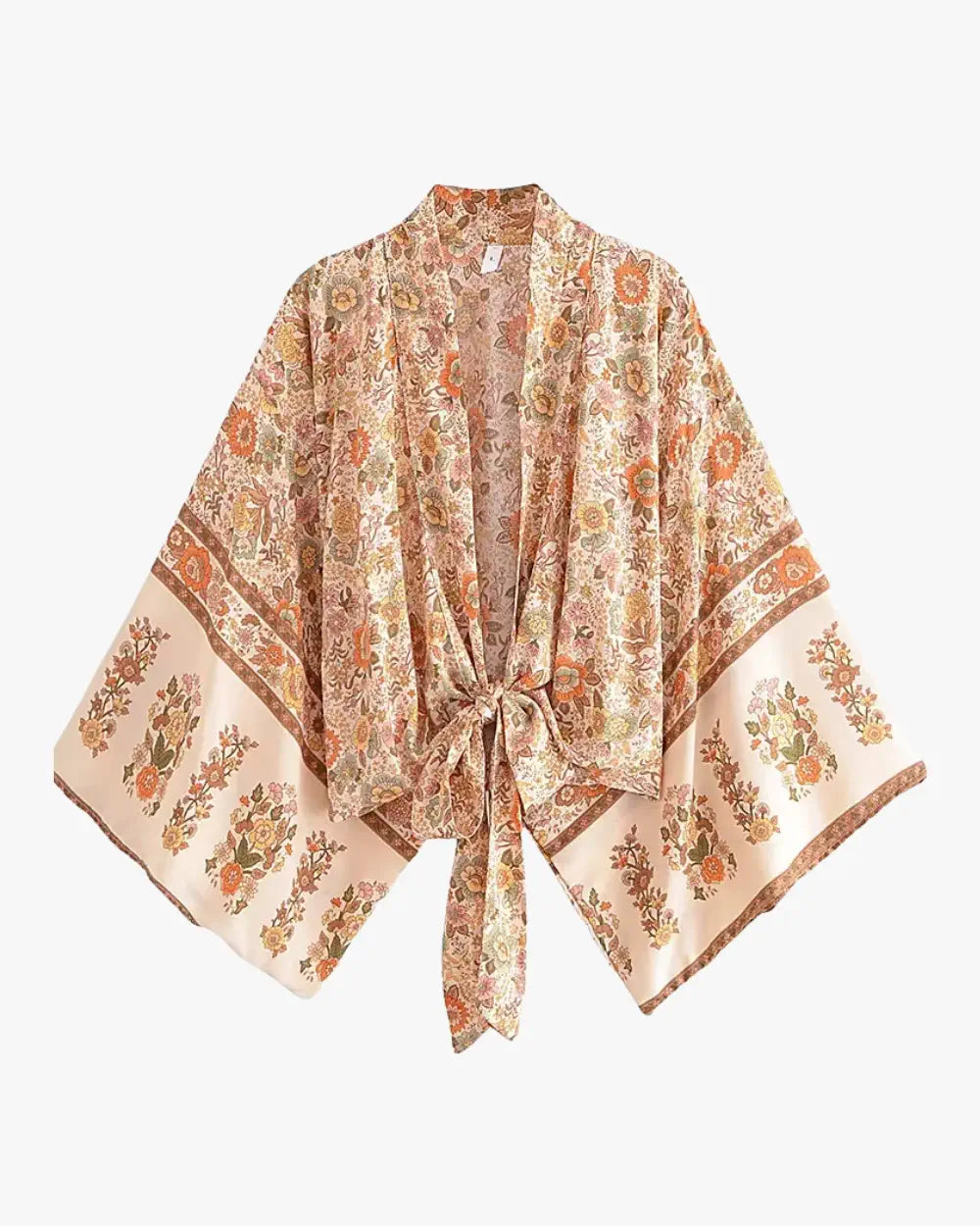 Kimono court fleuri orange style boheme Momohana