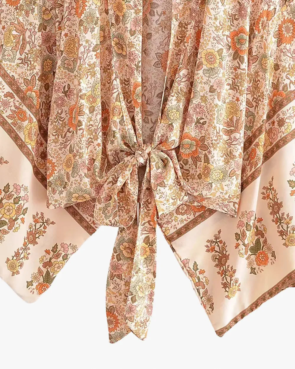 Kimono court fleuri orange style boheme Momohana