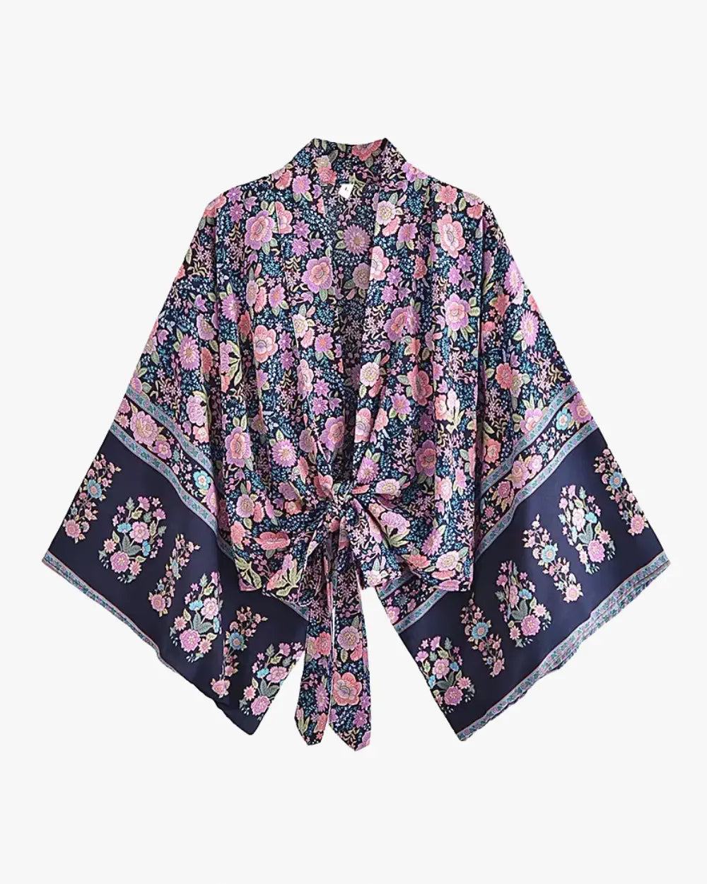 Kimono court fleuri violet style boheme Momohana