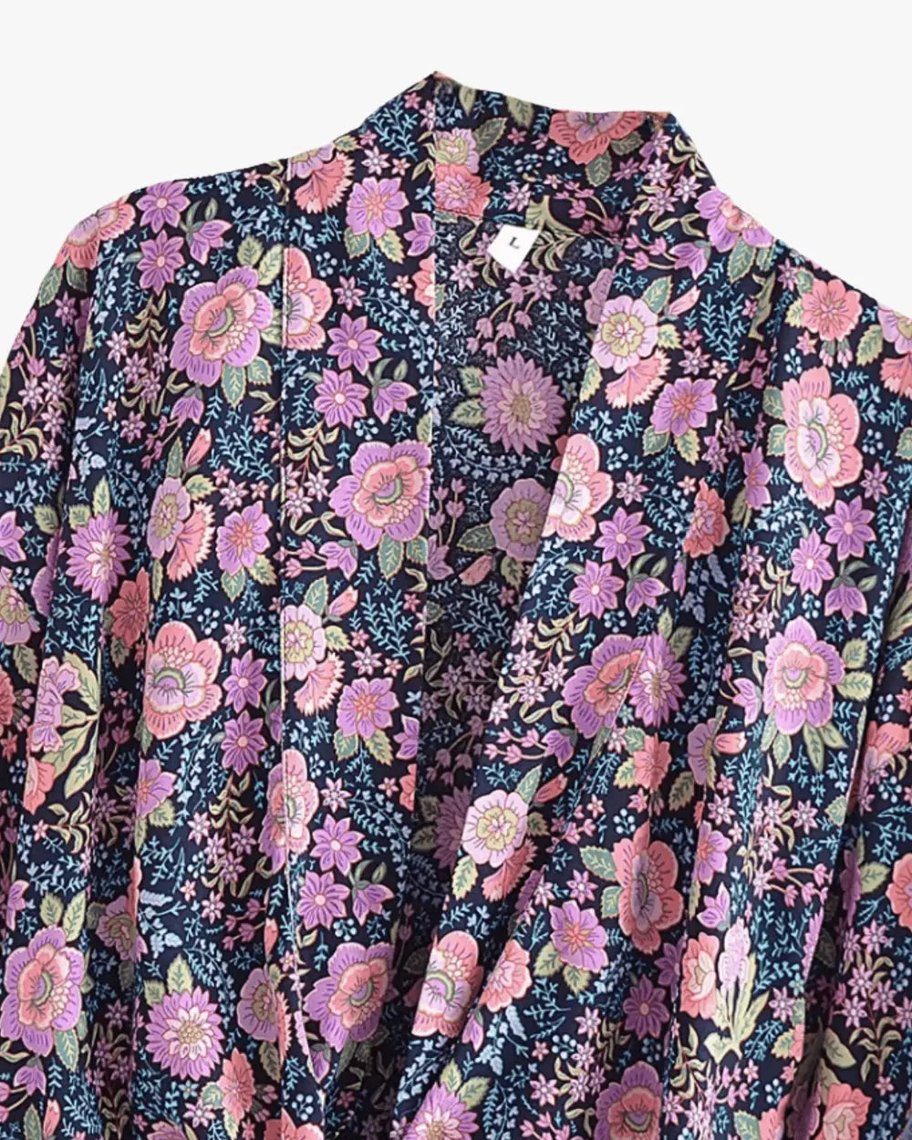 Kimono court fleuri violet style boheme Momohana