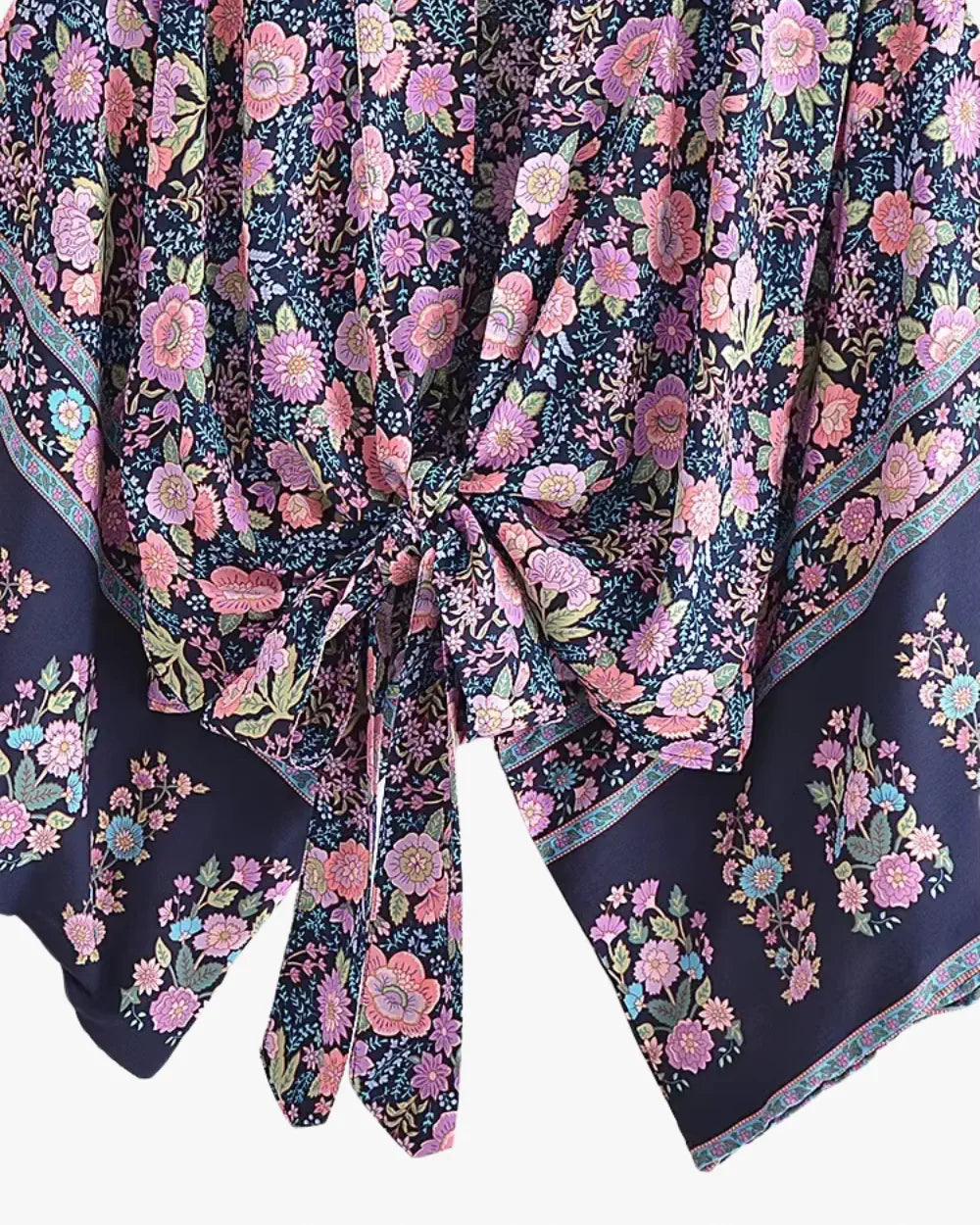 Kimono court fleuri violet style boheme Momohana