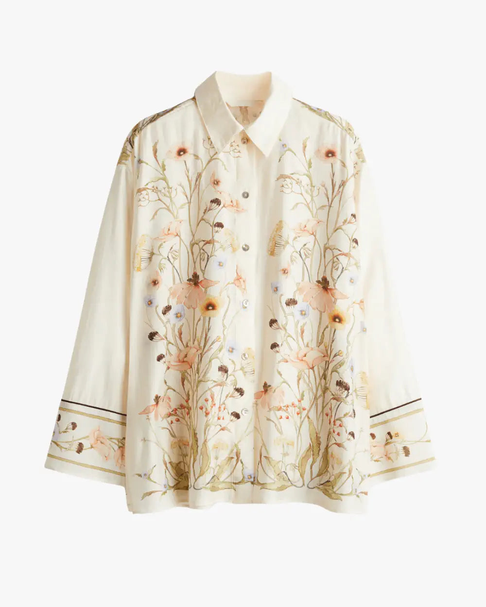 Kimono court japonais beige motif fleurs & scarabee Hotaru