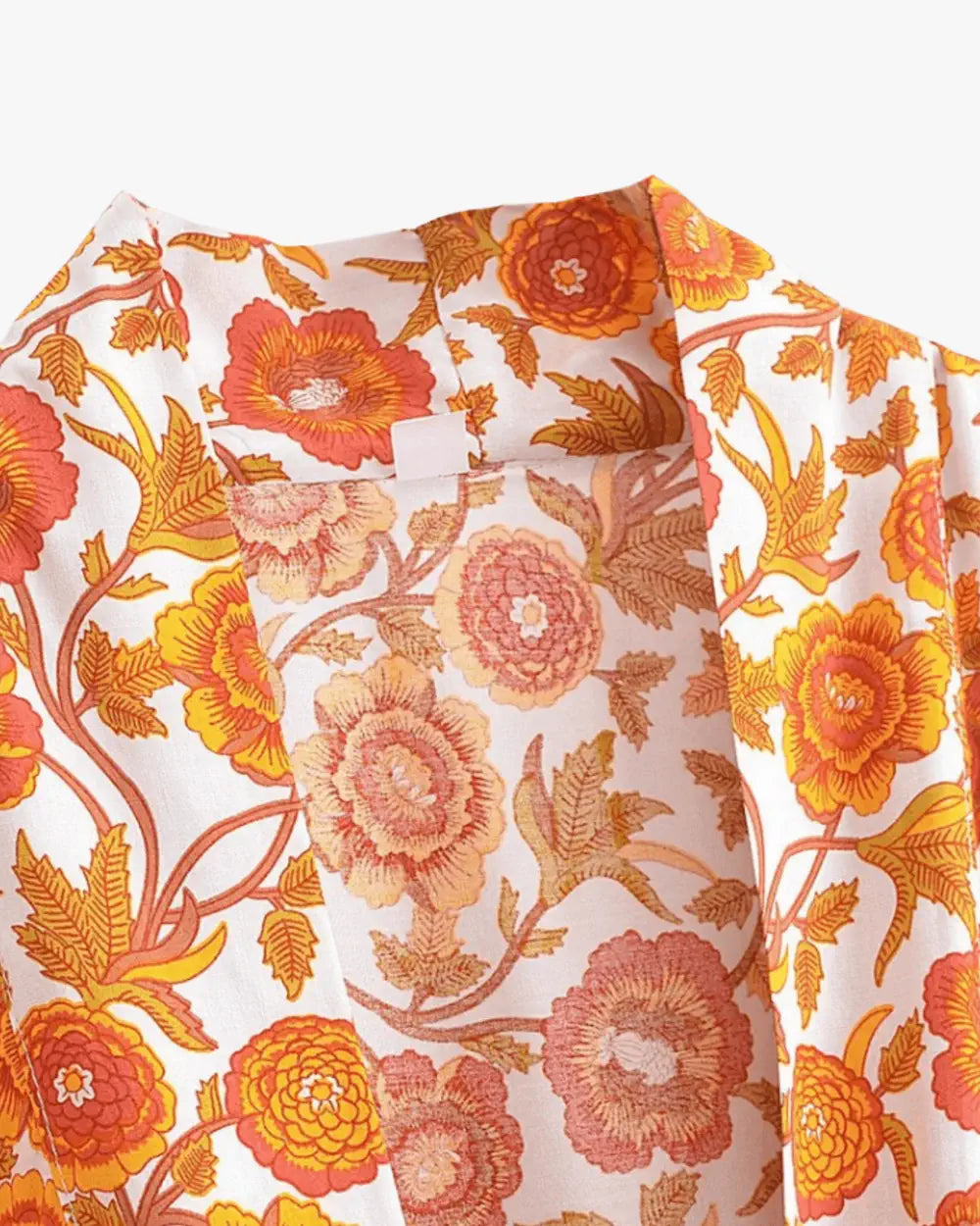 Kimono court orange fleuri femme Hinode