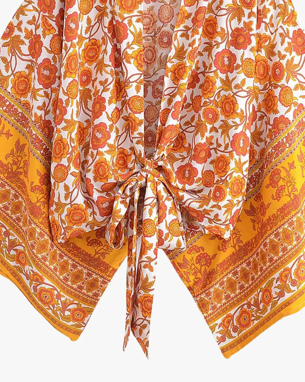 Kimono court orange fleuri femme Hinode