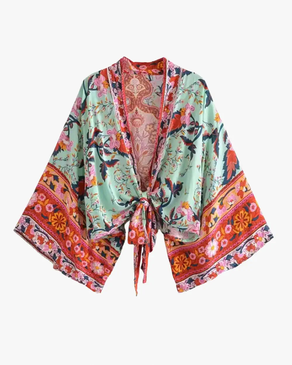 Kimono court rouge vert style boheme femme Koharu