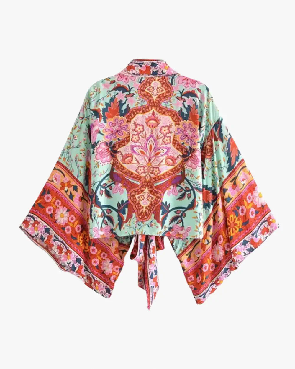 Kimono court rouge vert style boheme femme Koharu