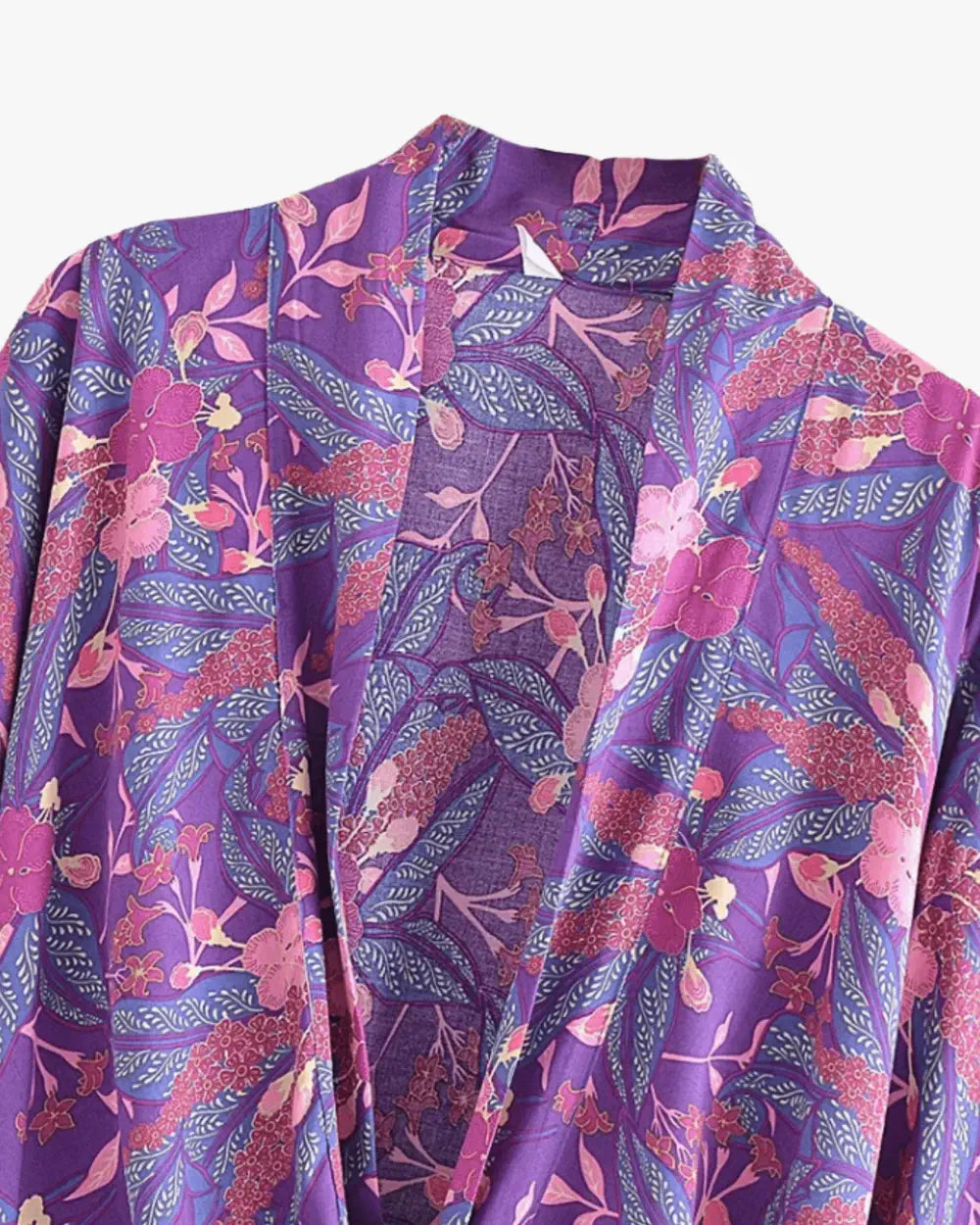 Kimono court violet dore avec motifs floraux Ruri