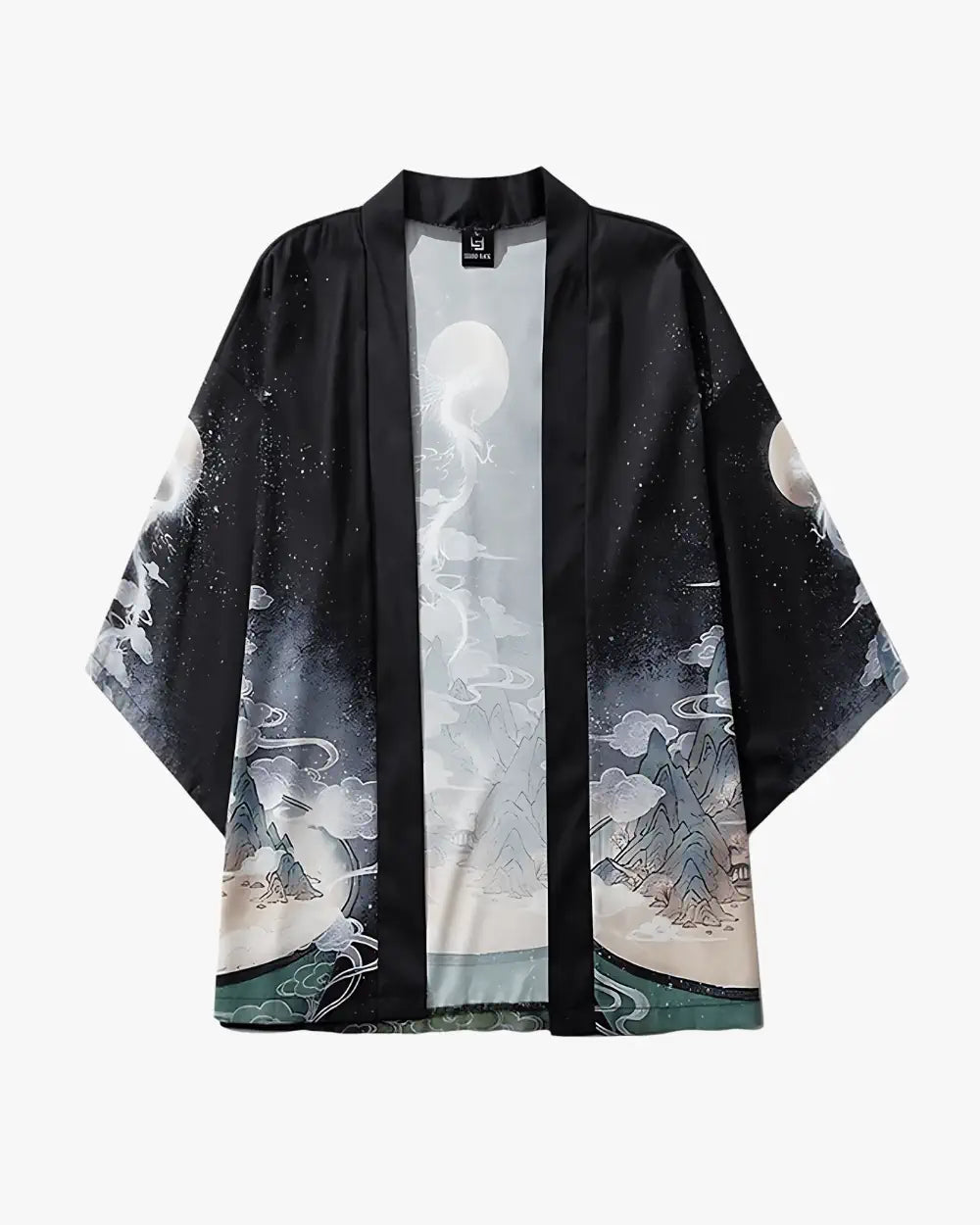 Kimono homme noir japonais motif dragon & lune Ryugetsu