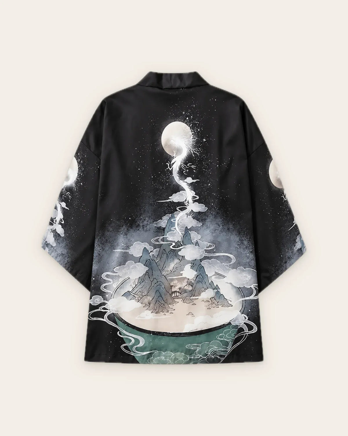 Kimono homme noir japonais motif dragon & lune Ryugetsu