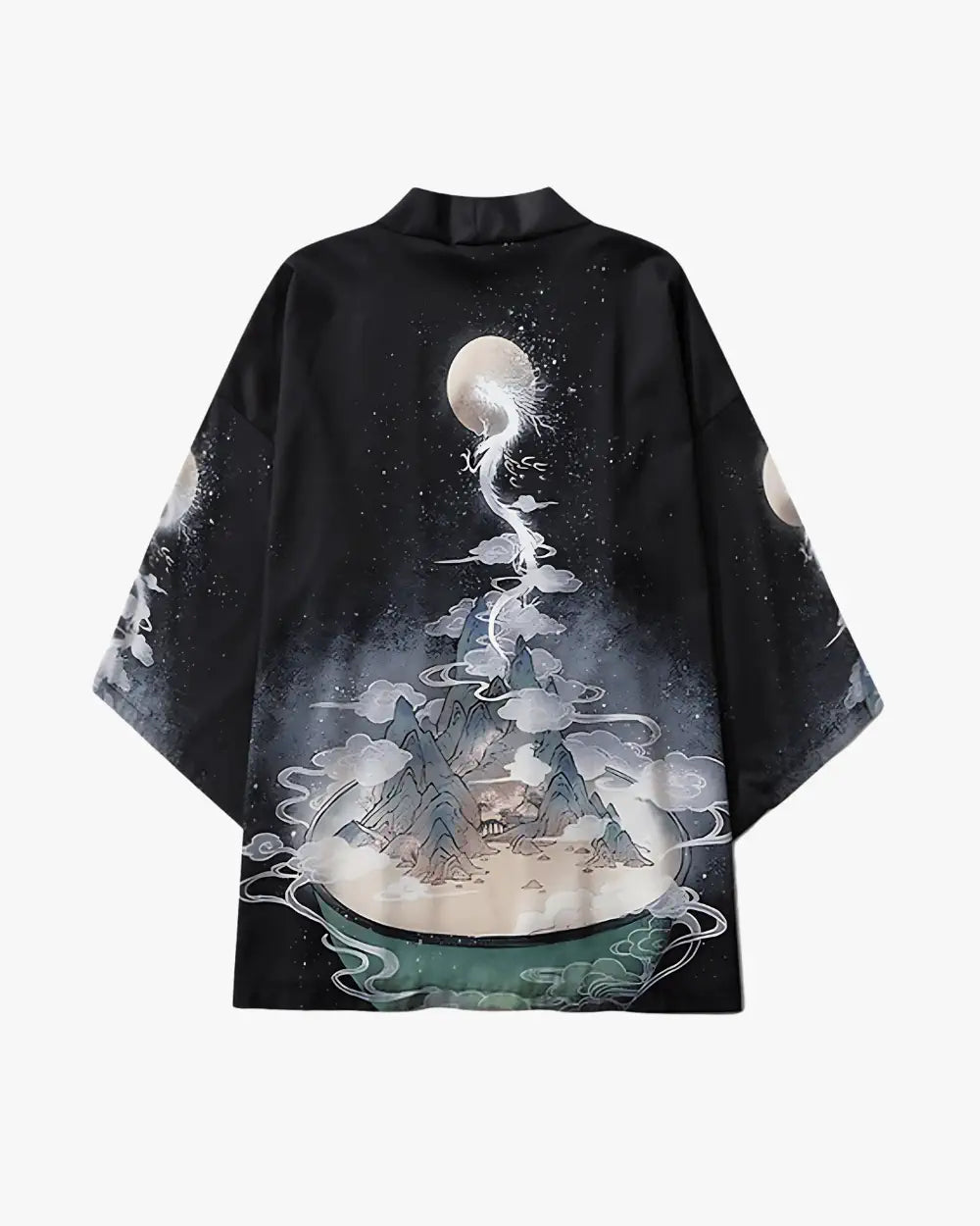 Kimono homme noir japonais motif dragon & lune Ryugetsu