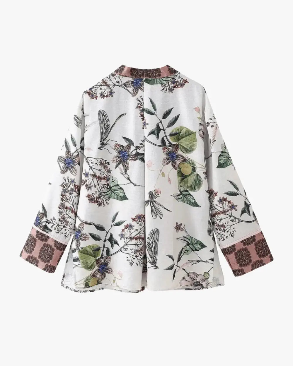 Kimono japonais blanc court motif fleur & animal Hanabira