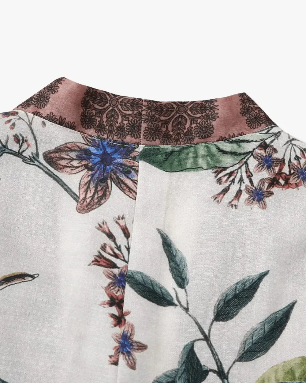 Kimono japonais blanc court motif fleur & animal Hanabira