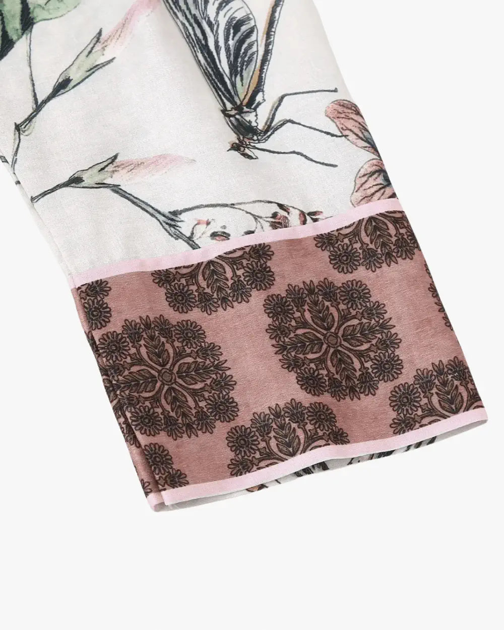 Kimono japonais blanc court motif fleur & animal Hanabira