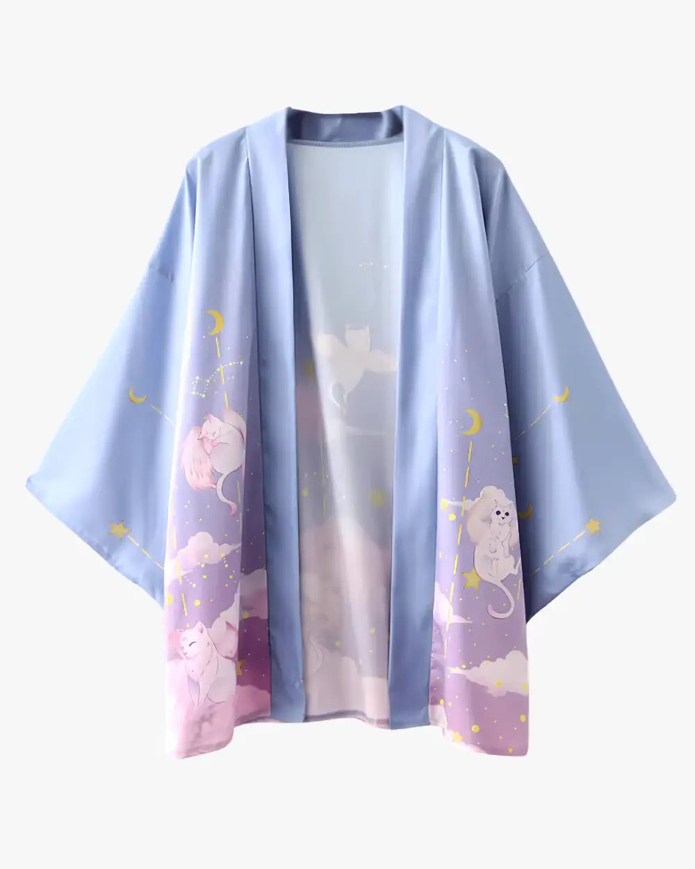 Kimono japonais bleu avec motifs chats ailes Yume