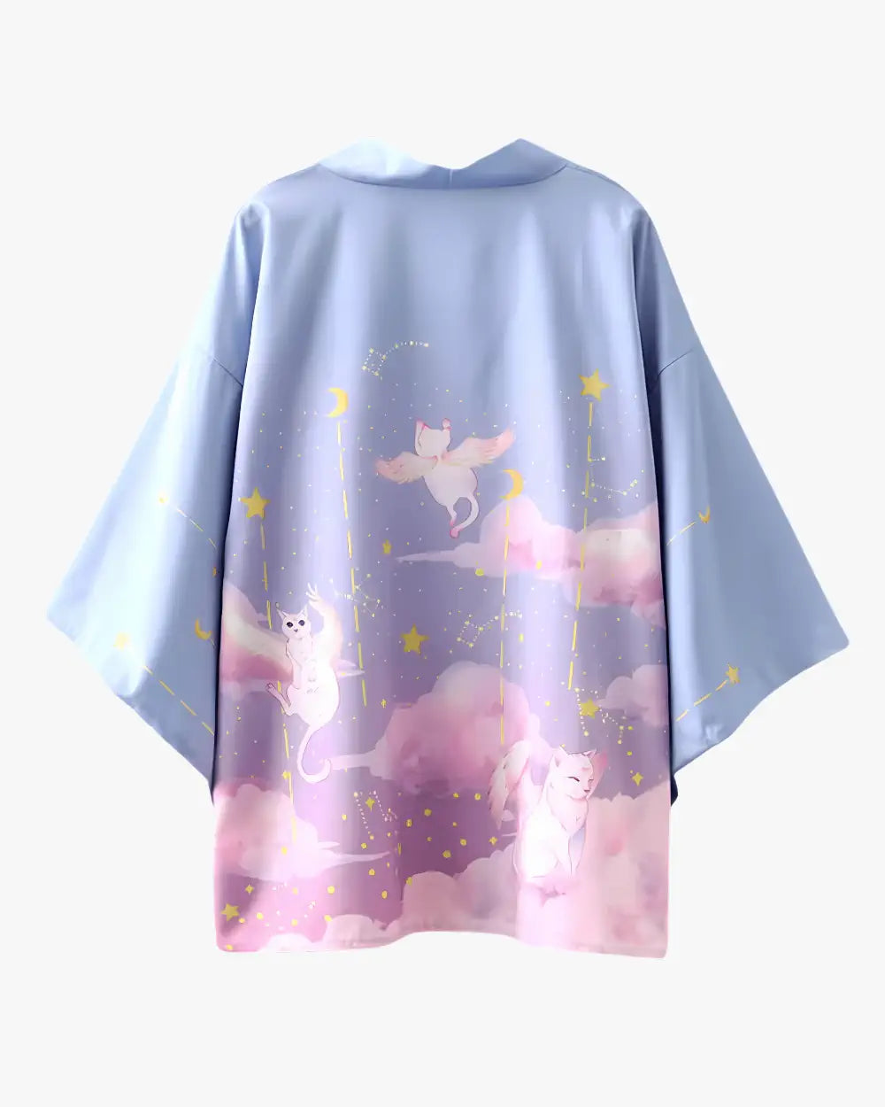 Kimono japonais bleu avec motifs chats ailes Yume