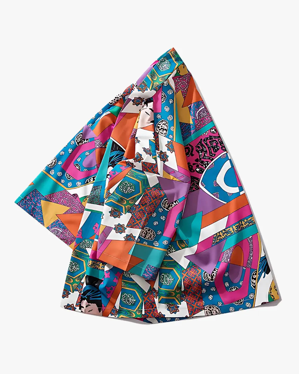 Kimono japonais multicolore avec motifs urbains Kaen