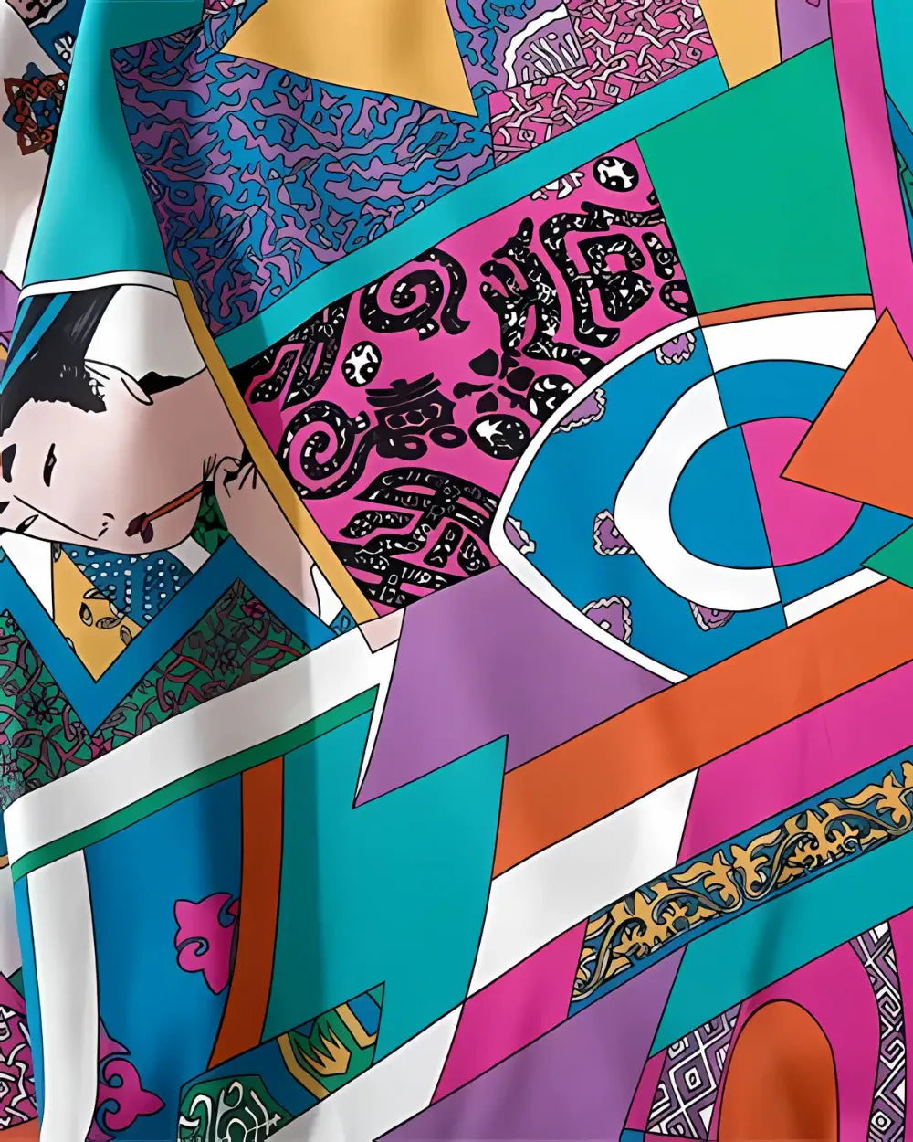 Kimono japonais multicolore avec motifs urbains Kaen