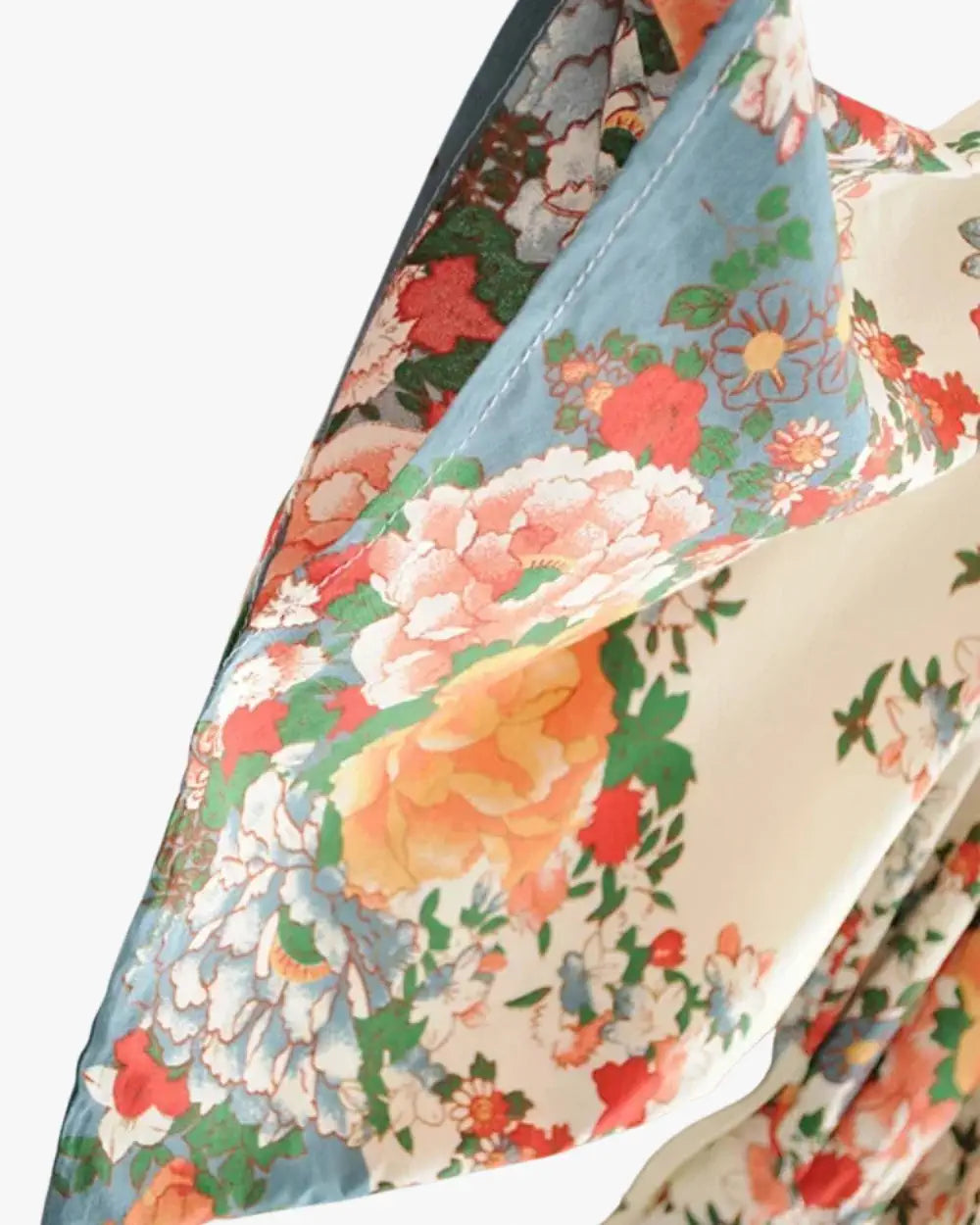 Kimono long beige avec motifs fleuris & style boheme Haruka