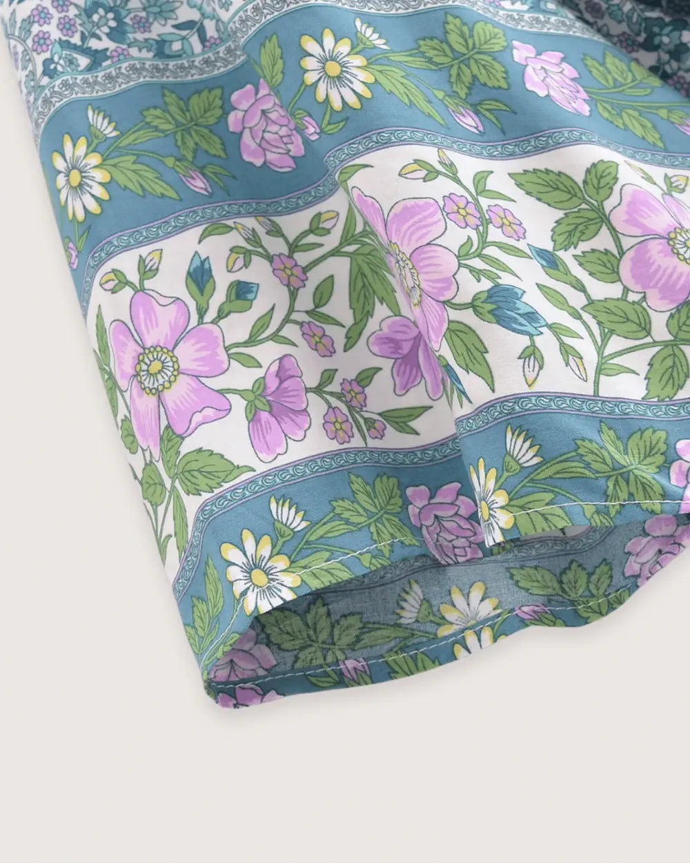 Kimono long bleu avec motifs lilas boheme femme Ayaka