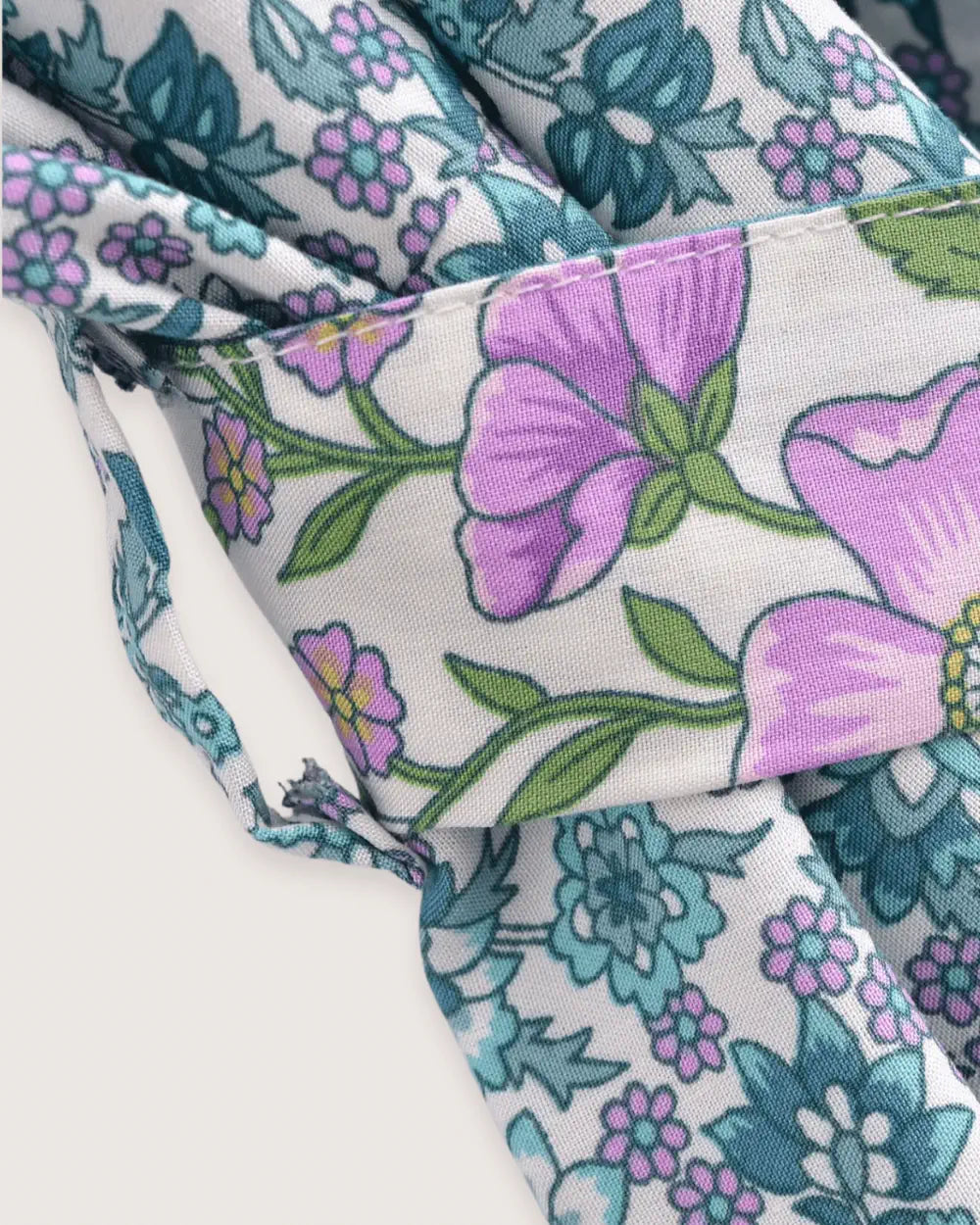 Kimono long bleu avec motifs lilas boheme femme Ayaka