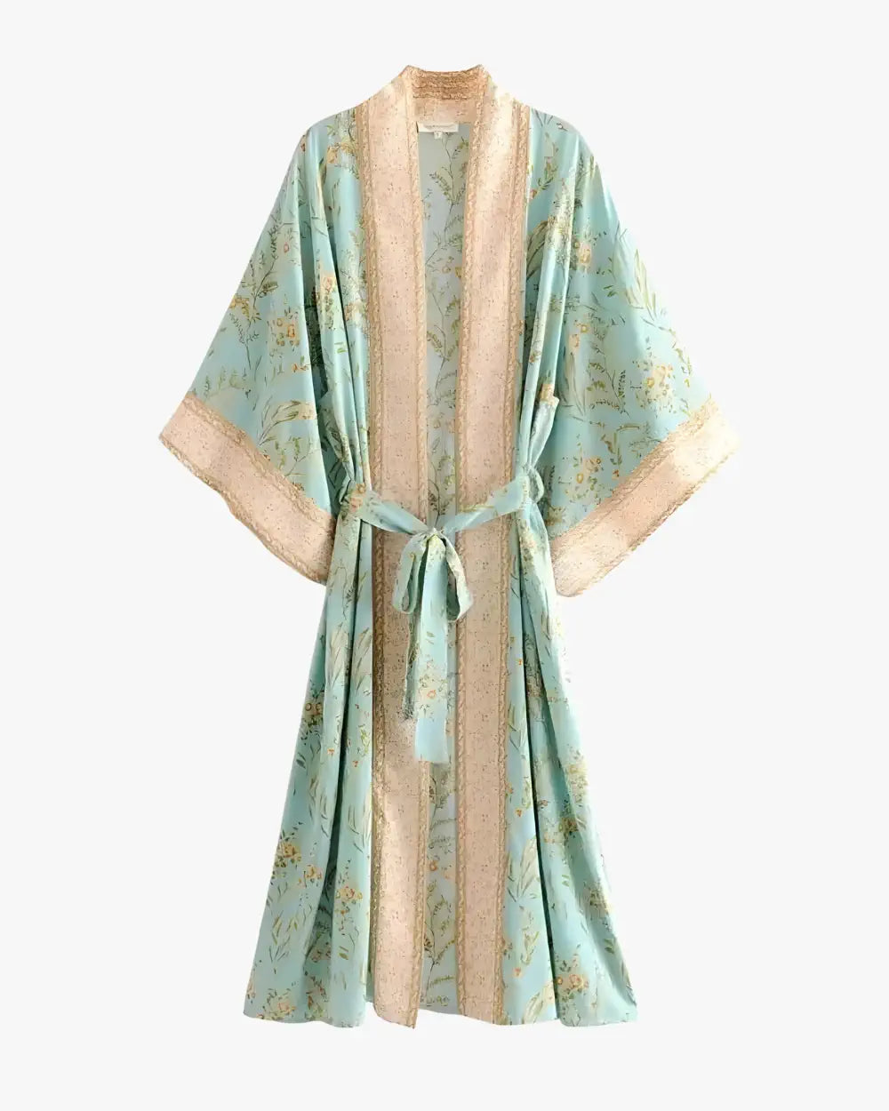 Kimono long bleu boheme femme dore Aomi