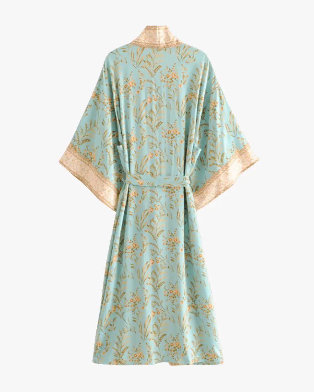 Kimono long bleu boheme femme dore Aomi