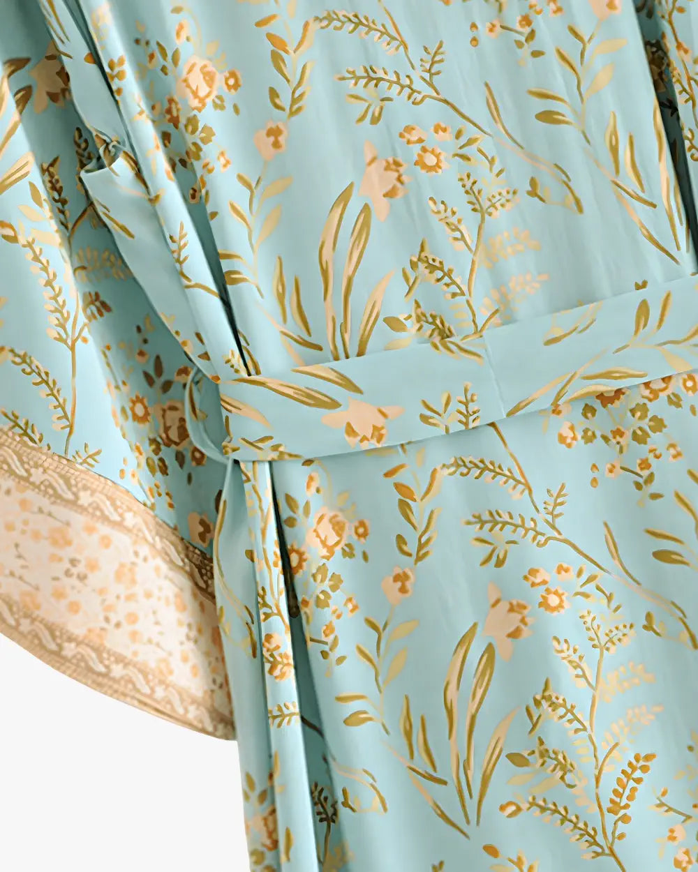 Kimono long bleu boheme femme dore Aomi