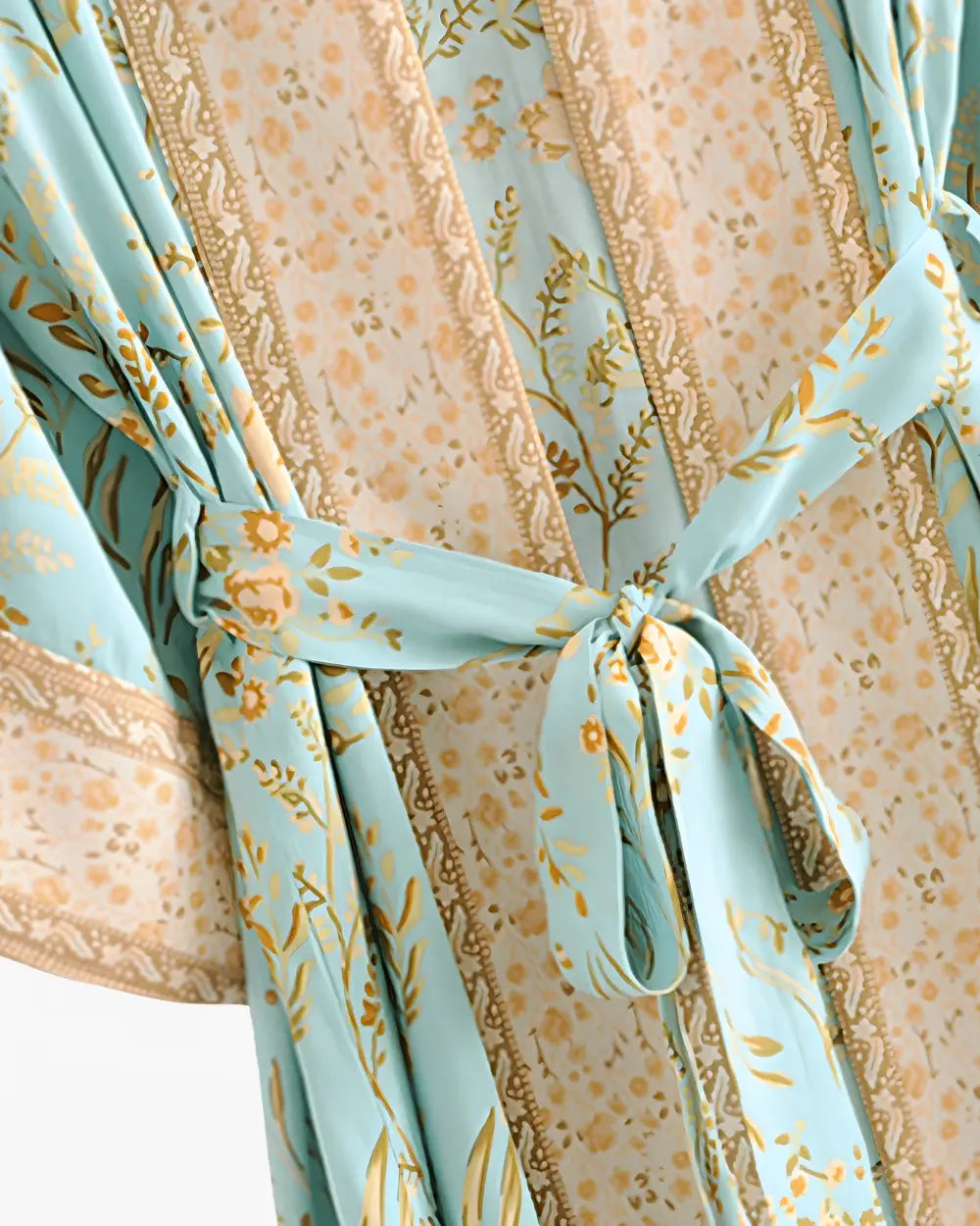 Kimono long bleu boheme femme dore Aomi