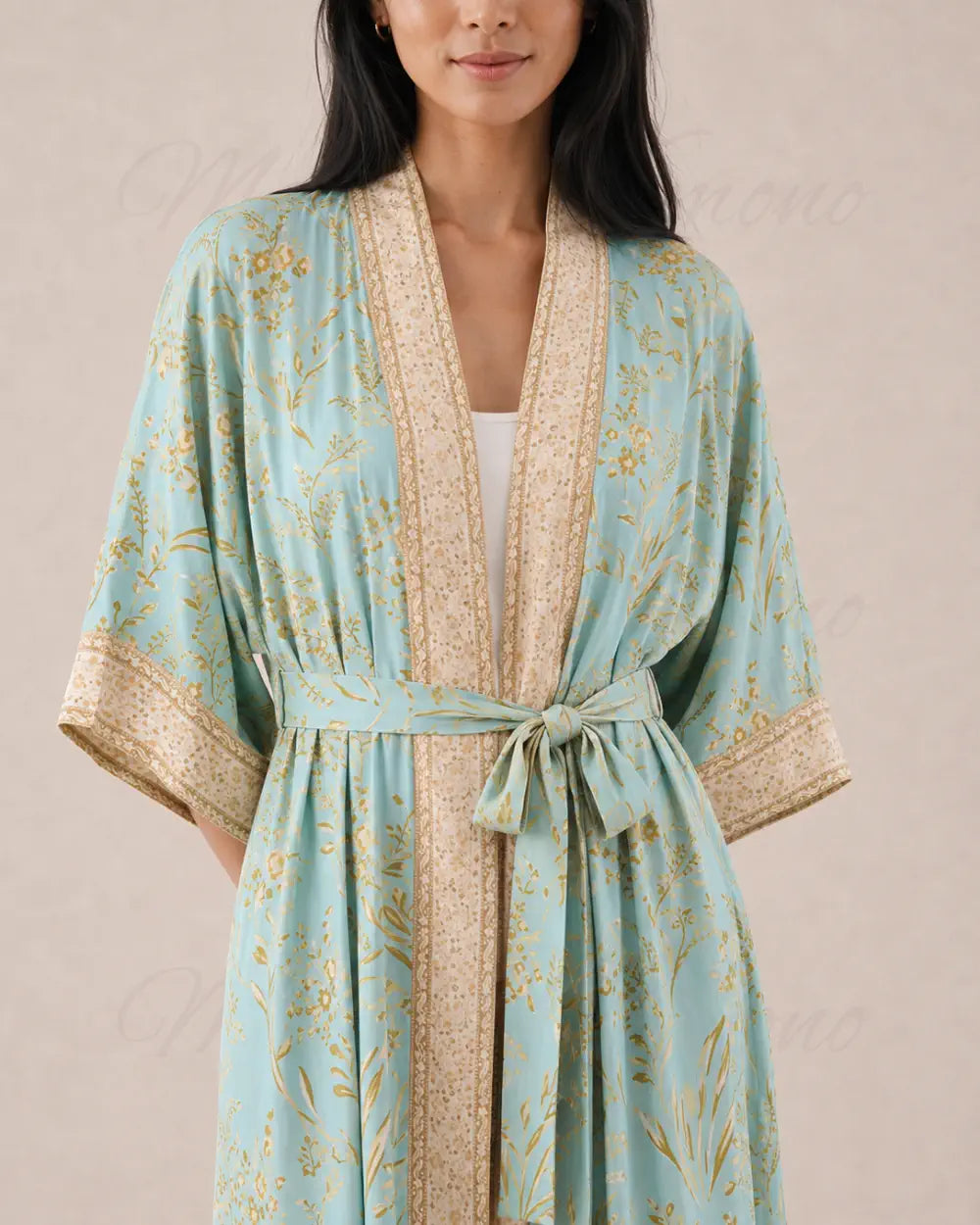 Kimono long femme fleuri bleu chic