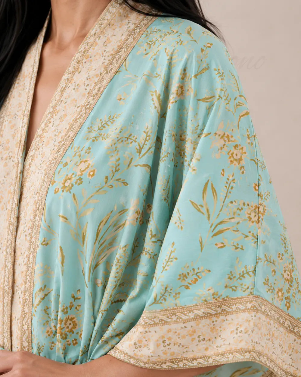 Kimono long femme fleuri bleu chic