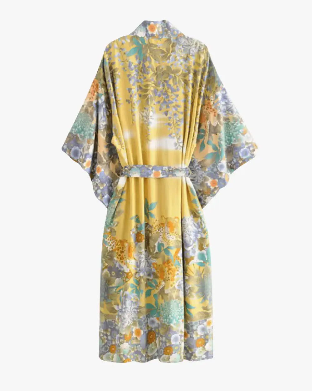 Kimono long fleuri bleu lavande boheme femme Fujiwara