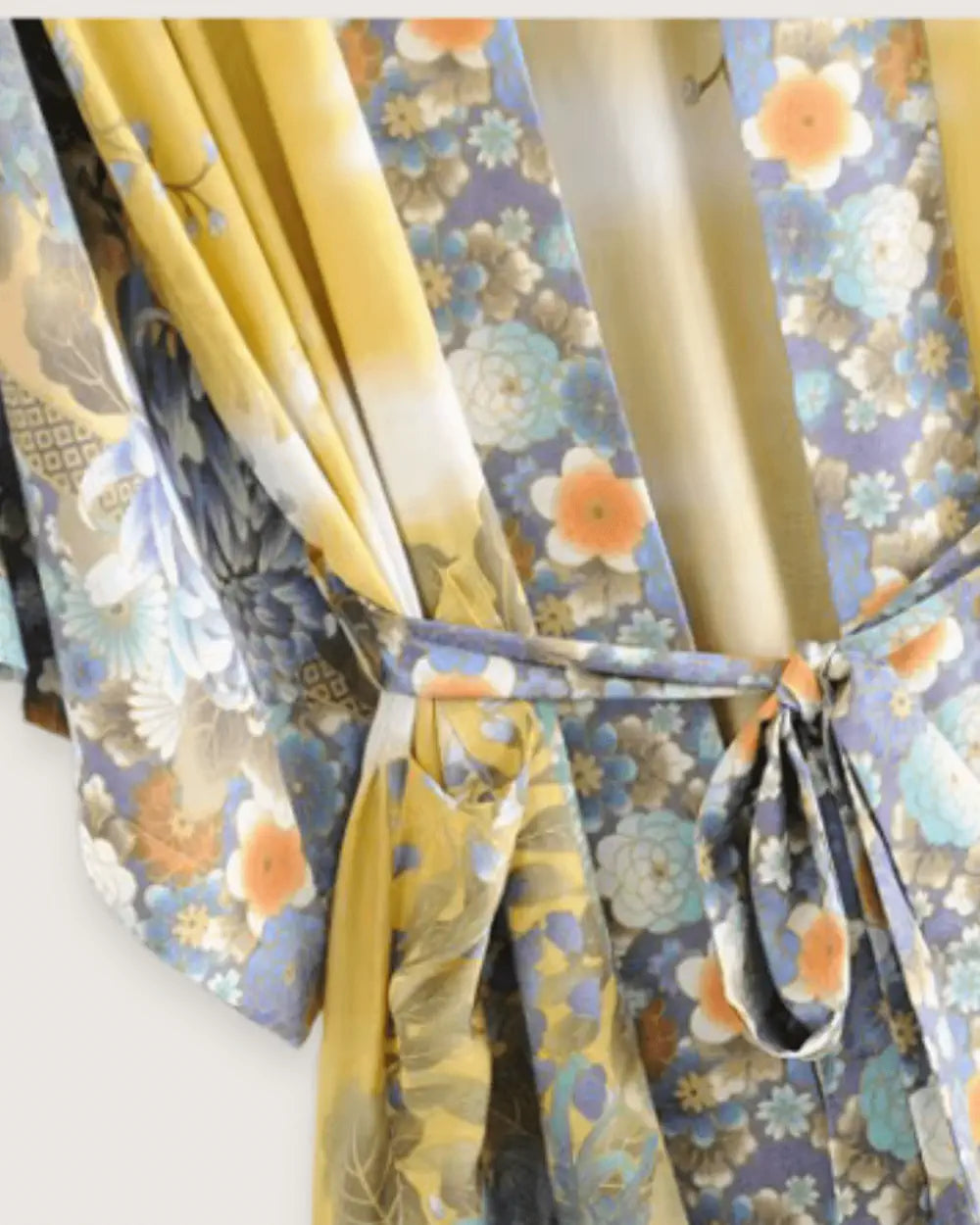 Kimono long fleuri bleu lavande boheme femme Fujiwara