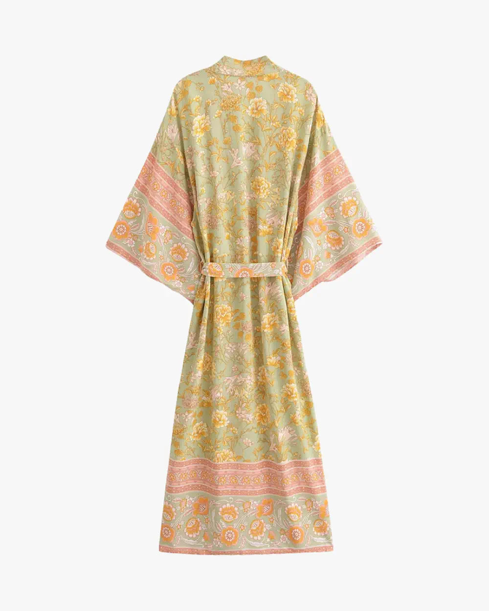 Kimono long fleuri vert clair style boheme femme Sayaka