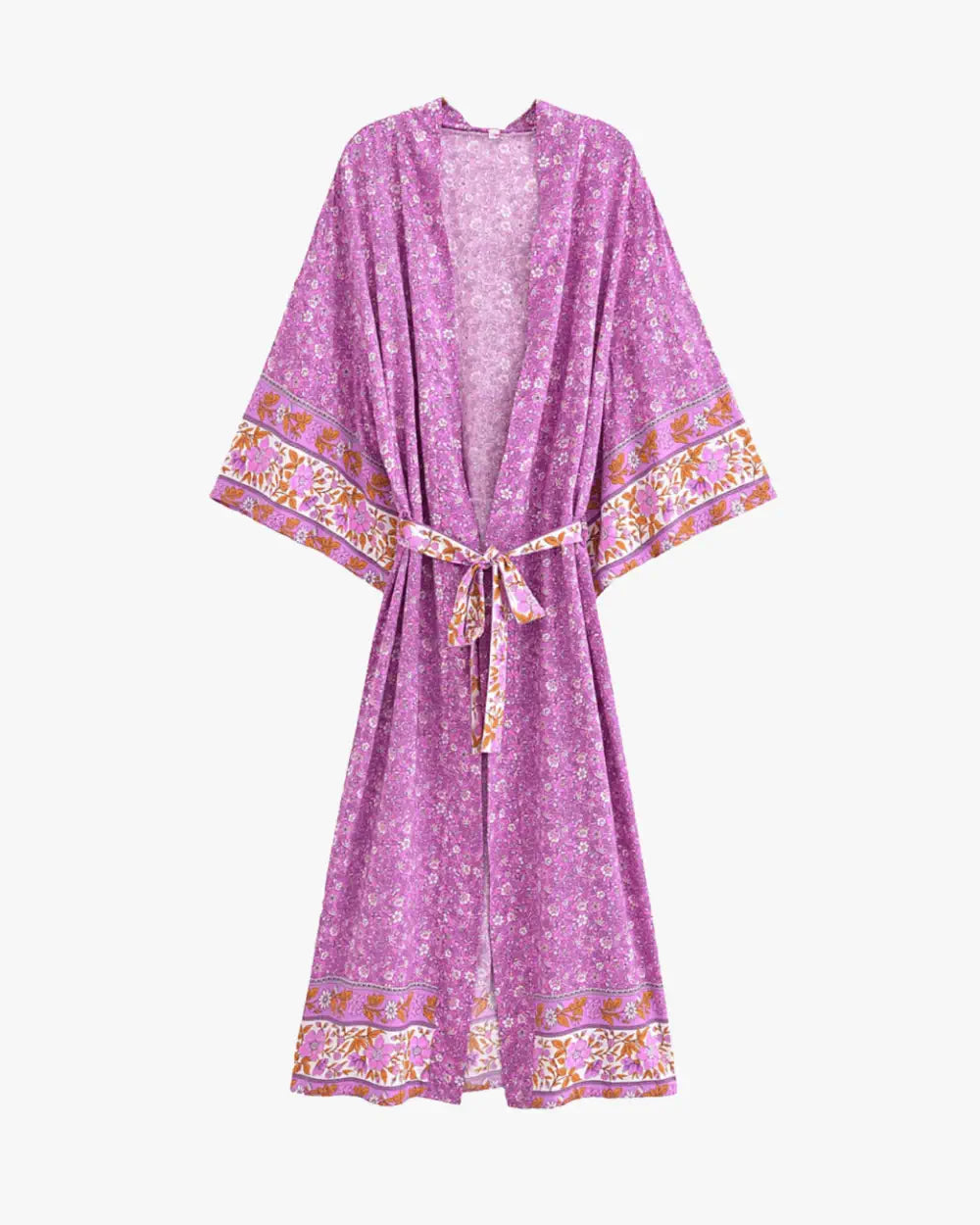 Kimono long fuchsia avec motifs lilas boheme femme Ayaka