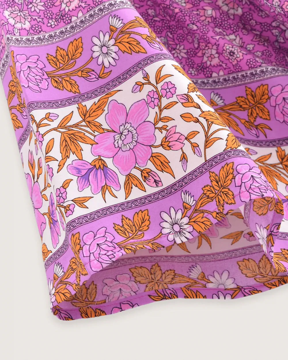 Kimono long fuchsia avec motifs lilas boheme femme Ayaka
