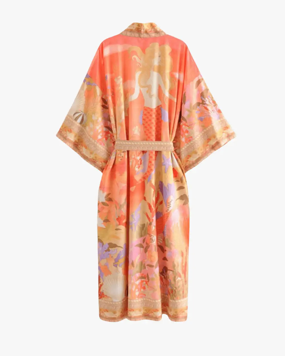 Kimono long manche orange fleuri femme Umiya