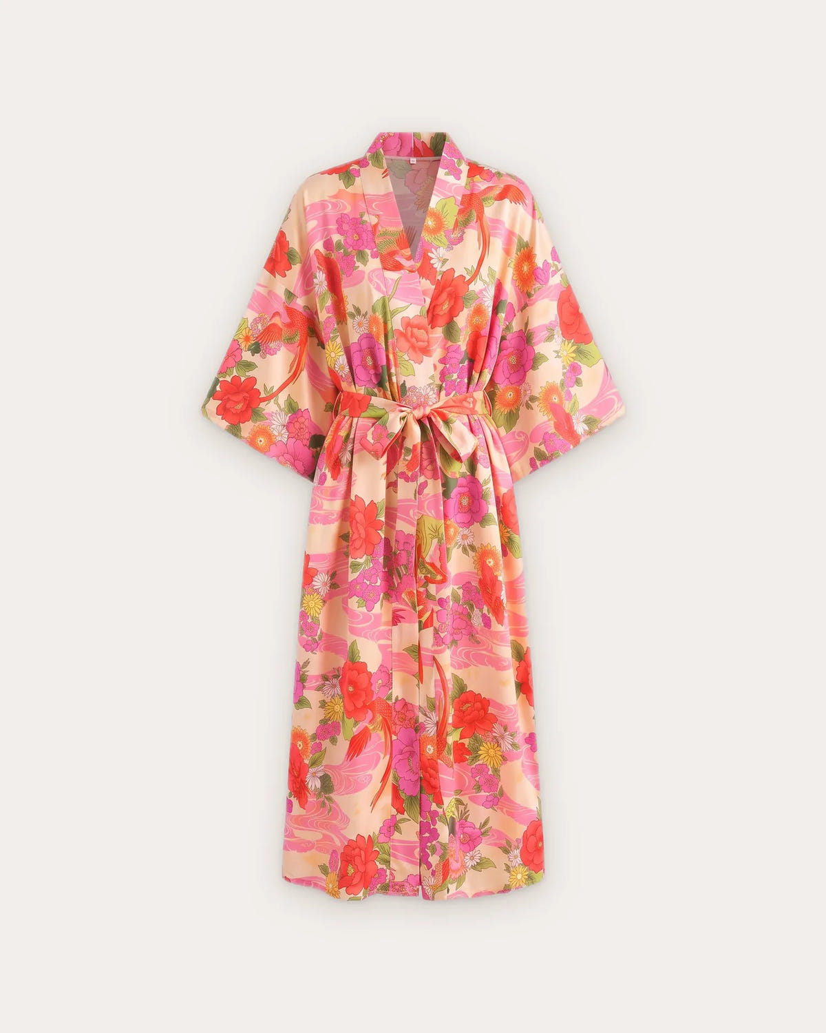 Kimono long rose pastel fleuri femme