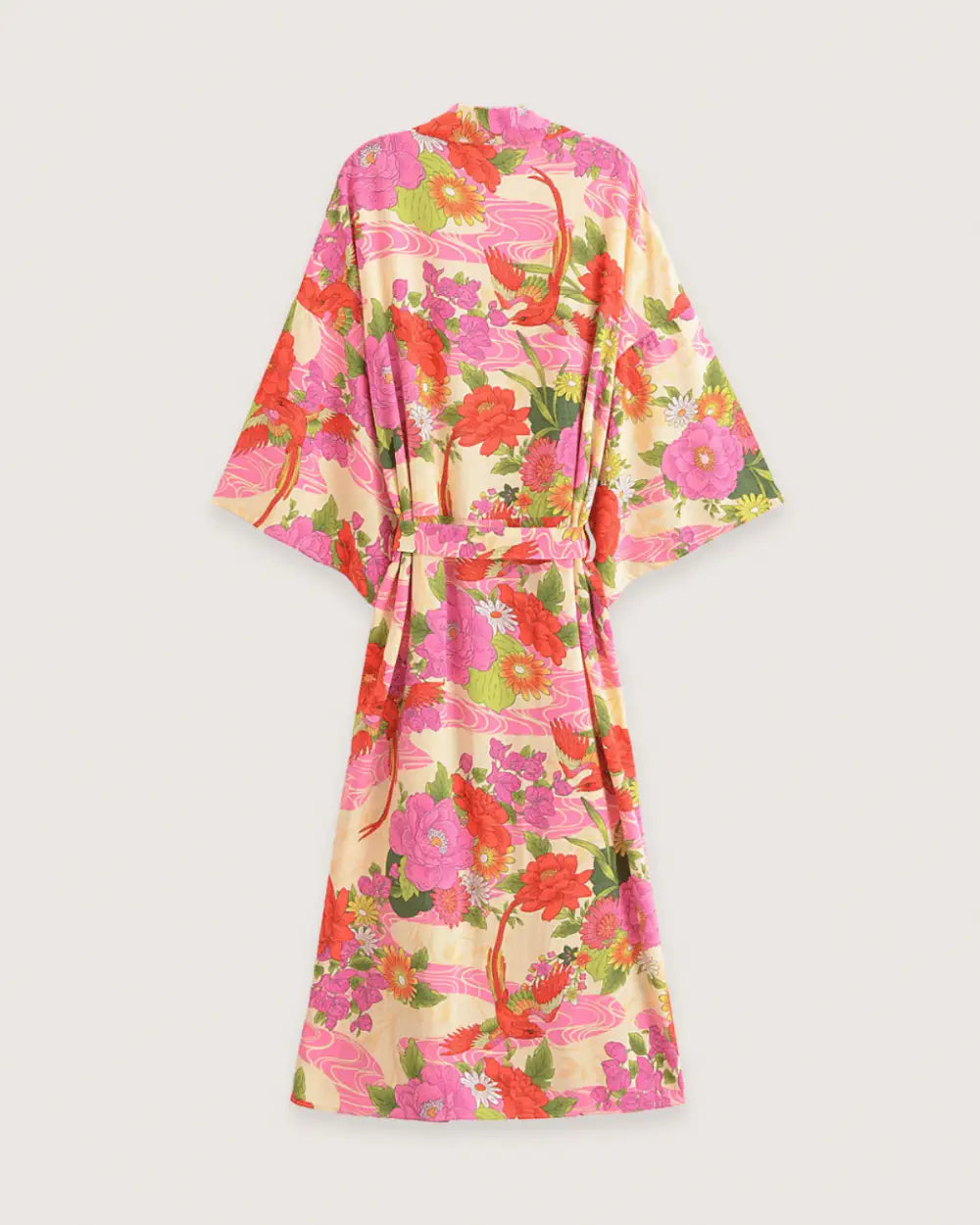 Kimono long rose pastel fleuri femme